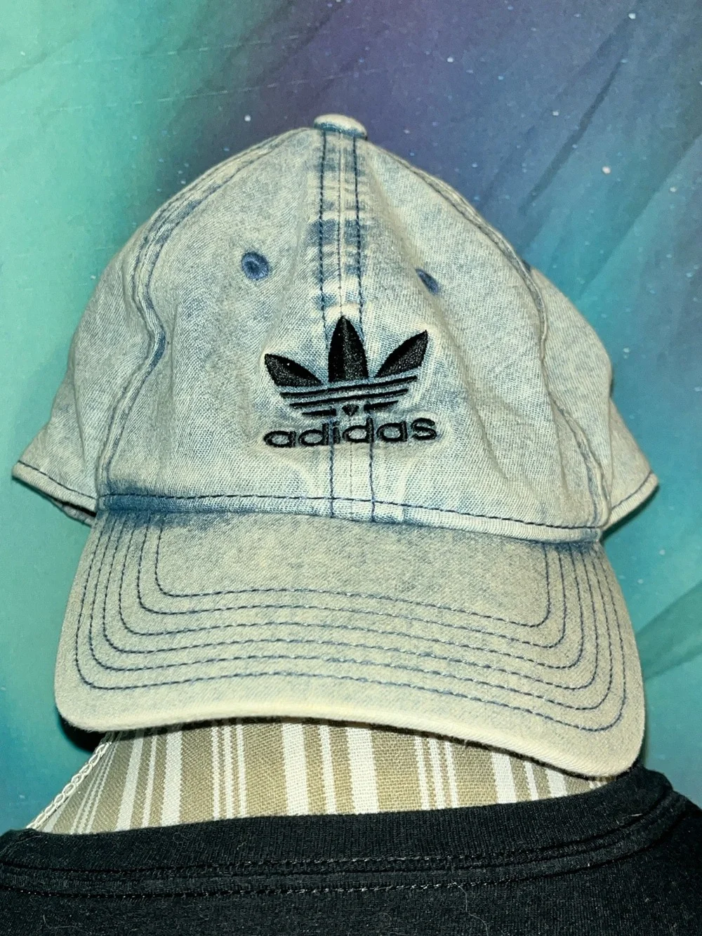 adidas Light Blue Washed Denim Trefoil Cap with Black Logo